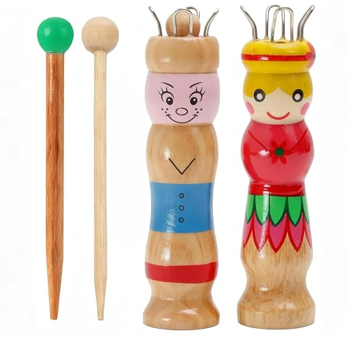 VOSSOT 2 stycken stickliesor för barn, stickglasögon för barn från 5 år, sticklist med 4 krokar, tränålar, stickpinnar av trä med tränål och stickgarn för barn, sticknålar, pysselset