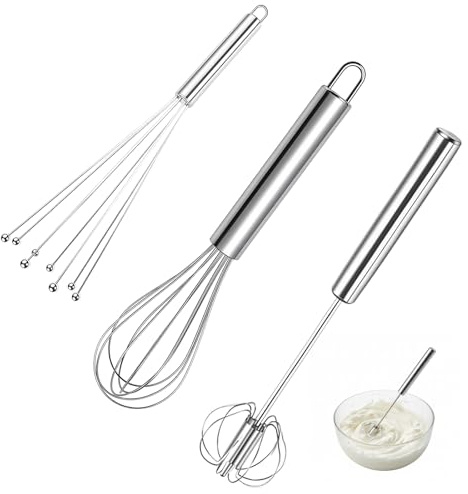 3 Pcs Stainless Steel Whisk Set, Hand Whisk, Small Metal Whisks, 8, 10-Inch Kitchen Tools for Cooking, Blending, Beating, and Stirring - Silver