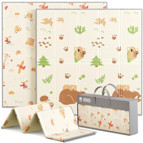 Baby Play Mat, Large Reversible & Foldable Waterproof Foam Playmat 120x120cm, Double-Sided Non-Slip Toddler Floor Mat for Crawling, Tummy Time, Nursery, Portable Floor Mat