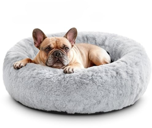 O·Lankeji Hundebett rund Hochflor Kunstfell, Hundekörbchen Waschbar herausnehmbar, Katzenbett flauschig mit Rutschfester Unterseite, Hunde Donut Bett für Kleine Mittelgroße Grosse Hunde