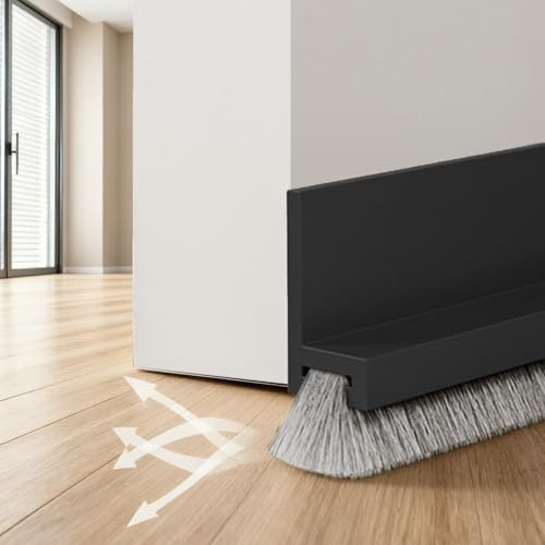 Türdichtung Selbstklebend mit Bürstendichtung, 100cm x 53mm, Zugluftstopper für Türen, Abdeckleisten Dichtungsband (Schwarz)