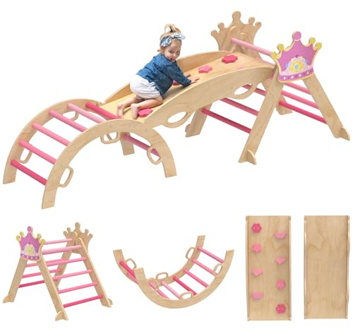 AIYAPLAY 8-in-1 Montessori Klettergerüst Indoor Holz 1,5-4 Jahre Rosa