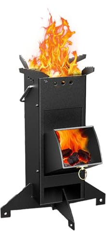 Camping Rocket Stove,Portable Camping Stove with Handle,Wood Burning Stoves for Camp, Picnic, Hunting, Fishing, BBQ (Black)
