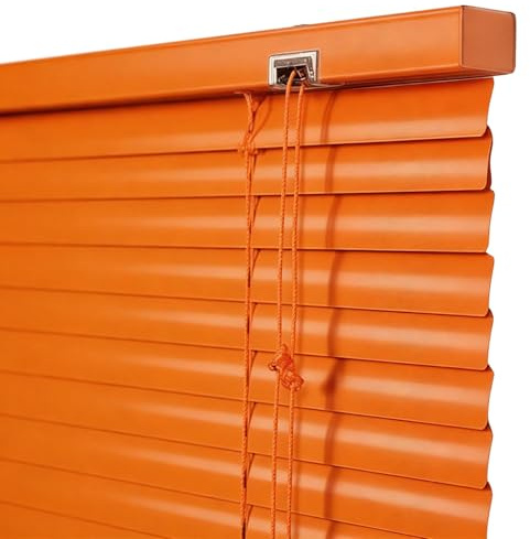 Aluminum Mini Blinds For Indoor Windows, 30 60 70 90 100 120 180 200 cm Horizontal Blinds, Venetian Blinds, 25 mm Blackout Shades For Bedroom Bathroom Office Custom Sizes(Orange)
