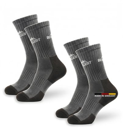 BERGGEIST®Merino Wandersocken I Made in Germany I OEKO-TEX® 80% Merinowolle, warme atmungsaktive Wollsocken Damen & Herren I Trekking Ski und Arbeits socks I Grau 36-38x2 Mehrfarbig, Outdoor, Camping