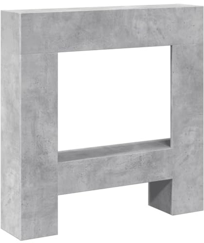 Bordo per camino grigio cemento in legno 81 x 18 x 82 cm, compatibile con caminetti a LED, ripiano decorativo, struttura robusta, facile da pulire, ideale per soggiorno e terrazza