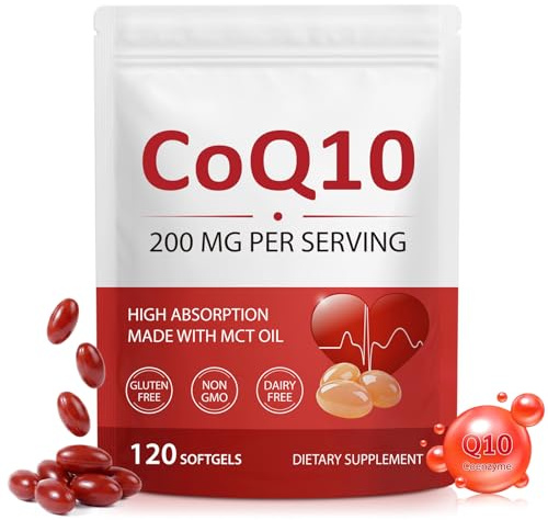 CoQ10 200mg Softgels with MCT Oil, High Absorption Coenzyme Q10, 120 Capsules, Non-GMO, Gluten & Dairy Free