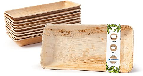 BIOZOYG 25x Cuencos para Snacks de Hoja de Palma 125 ml 13,5 x 8 cm rectangulares - Cuencos para Aperitivos, Platos Desechables - Desechable para Snacks