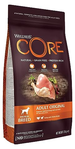 Wellness CORE Original 1,8 kg, Poulet/Dinde – Croquettes Pour Chiens Moyens, Sans Céréales, Naturelles, Hypoallergénique, Riche en protéines, À Haute Teneur en Viande, Soutient Hanches & Articulations