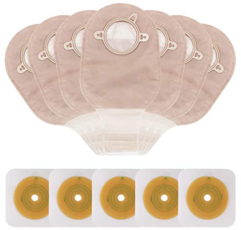 LotFancy Ostomy Bags Two-Piece, Colostomy Ileostomy Supplies, Hydrocolloid Skin Barrier, Cut-to-Fit 1” to 2 1/4”, Locking Ring Connection, 15 Pouches + 5 Barriers