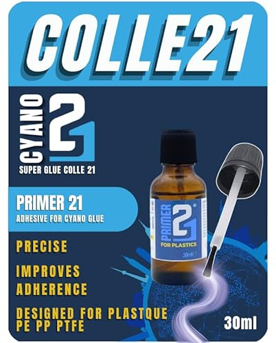 PRIMER21 Colle21 - Apprêt Professionnel pour Plastiques Difficiles - 30 ml Optimisez l’adhérence de votre Super Glue Colle21