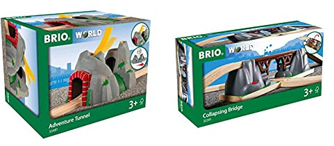 BRIO World 33481 Magischer Tunnel – Eisenbahnzubehör für die BRIO Holzeisenbahn – Kleinkinderspielzeug mit Effekten empfohlen für Kinder ab 3 Jahren & World 33391 - Einsturzbrücke