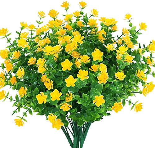 Ruiuzioong Flores artificiales falsas, , resistentes a los rayos UV, plantas de arbustos para colgar en interiores y exteriores, decoración para el hogar y el jardín (amarillo)