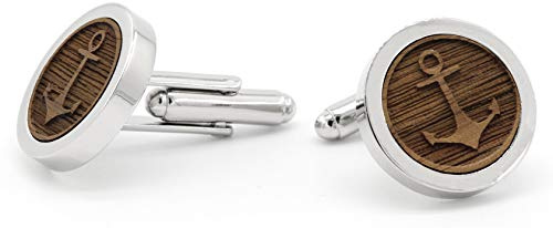NaturSchatulle Manschettenknöpfe Herren Holz mit 3D Gravur 1 Paar Schwarze Silber Manschettenknopf Rund Hochzeit Anzug Männer Cufflinks for Men