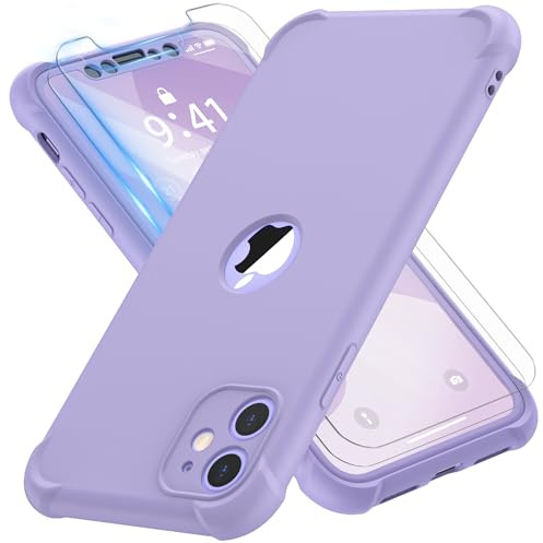 ORETECH Compatibile con Cover iPhone 11, Custodia per iPhone 11,con [ 2 x Pellicola Protettiva Vetro Temperato] 2 in 1 Antiurto Ultra Sottile Hard PC TPU Silicone Anti Graffio Cover- Lillà