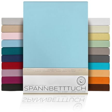 BEAUTEX Spannbetttuch Bettlaken aus Baumwolle, Premium Jersey Stoff 160g/m², Größe und Farbe wählbar (Standard - 90x200x30 cm, Hellblau)