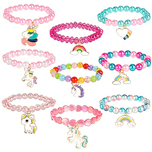 Sprinlot Einhorn Armband, 9 Stück Armband der Freundschaft, Einschulung Geschenke, Einhorn Mitgebsel Kinderparty, Geburtstagsgeschenk