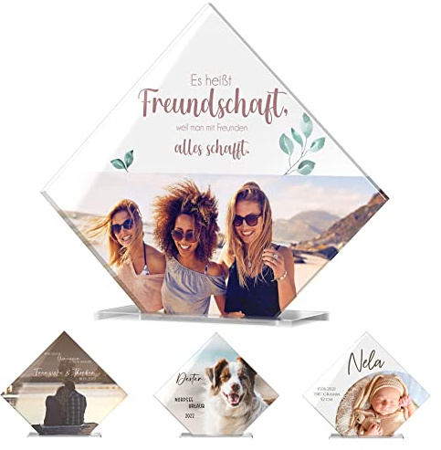 CHRISCK design Acryl Glasbild Fotoständer als besonderes Geschenk Muttertag - Geburtstagsgeschenk - Fotogeschenk für Freund Freundin Familie Paare Mama - Fotoaufsteller Bild