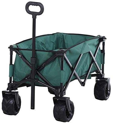 Outsunny Bollerwagen Faltbarer Handwagen 360° Gartenwagen Transportwagen mit Teleskop Griff Verstellbarer Griffhöhe Strandwagen bis 70 kg Tragkraft, für Sport, Einkauf, Camping, Grün