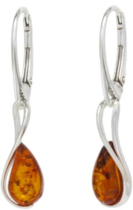 LIGURIUS Pendientes de Plata de Ley 925 de ámbar báltico, Colgantes Colgantes, joyería de ámbar de Piedras Preciosas Naturales para Mujer, Pendientes con Palanca Trasera