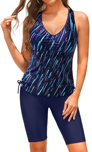 Yonique Women Two Piece Tankini Swimsuits with Shorts Athletic Bathing Suit with Swim Shorts Racerback Swimwear Blue Galaxy M