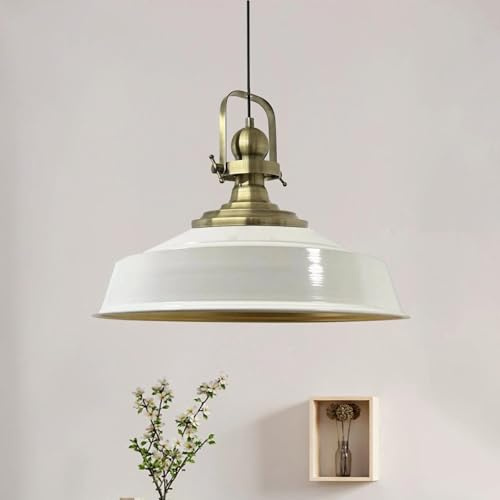 bamyum Asletl Pendant Light Vintage Metal 41 cm, Lamp Shades Ceiling, Kitchen Lights Ceiling E27, Industrial Lamp Shades Ceiling, Metal Pendant Light Fitting for Living Room and Dining Table, White