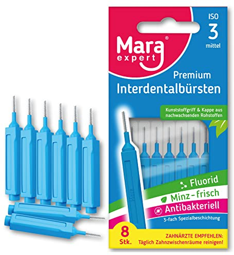 Interdentalbürste BLAU- MARA EXPERT | 0,6 mm ISO 3 Mittel | 8 Interdentalbürsten | Biokunststoff | Bürsten für Zahnzwischenräume | Mit Minz Geschmack - Chlorhexidin - Fluorid