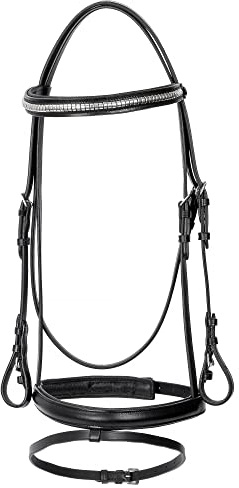 Start Trensenzaum aus Leder – klassisch & elegant, kombinierter Reithalfter, weich gepolstert für Komfort, mit Zügeln – Eris (Pony, Schwarz)