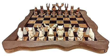 The Bridge Collection Forest Crowd Chessboard - Wooden Chess Board Set - Nice Chess Set for Adults - Exotic Chess Set for Mountain Lodge Cabin Decor