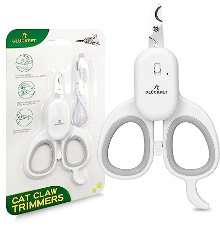 GLÜCKPET Cortauñas para Gato Profesional, con Linterna LED y Luz UV para Bacterias, Certificado CE y RoHS