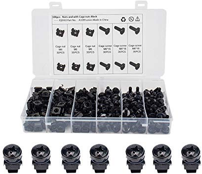 Flisdtry Lot de 100 écrous M6 x 16 18 12 mm et vis avec écrous cages noirs pour vis de d'armoire serveur et écrous carrés