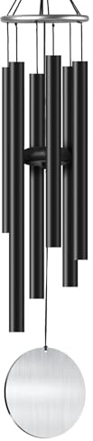 Litu Windspiel für draußen, 81,3 cm, Aluminium, tiefes Klangspiel, Gedenk-Windspiel, tolles Geschenk für Mutter, Oma, geeignet für Garten, Terrasse, Hinterhof, Dekoration (schwarz)