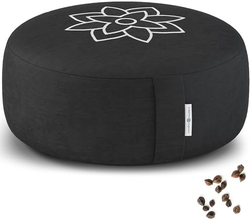 Mindful & Modern Large Meditation Cushion for Zafu Yoga - Meditation Pillow for Sitting on the Floor - Buckwheat Hull Filled Yoga Cushion with Removable, Washable 100% Cotton Cover and Carry Handle