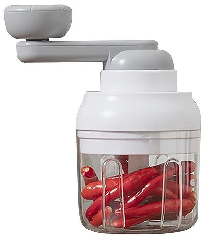 DMAIS Manuelle Nussmühle, 250 ml Küchenmaschine, tragbare weiße multifunktionale Kochmaschine zum Zerkleinern von Gemüse und Gewürzen, tragbarer Zwiebelzerkleinerer mit Handkurbel