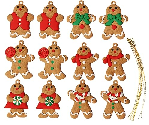 RORPOIR Einzigartiges Weihnachts-lebkuchenmann-hängebanner 12 Stück Baumschmuck Feine Handwerkskunst