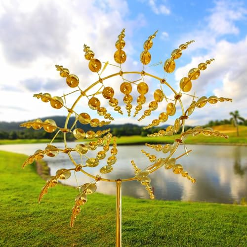 FUIERI Einzigartige und magische 3D-Metallwindmühle, Windspiel, Windfänger, Gold