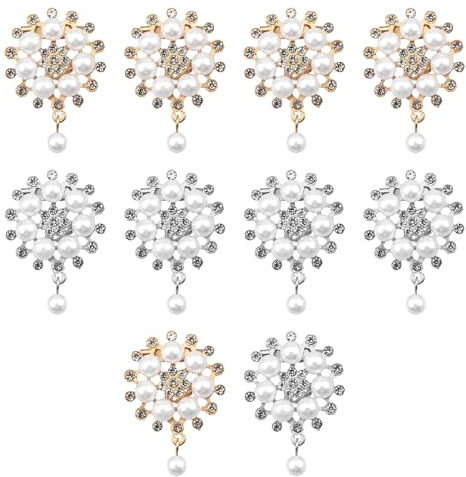 CENPEK Broche Redondo de Moda con decoración de Perlas de Diamantes de imitación Broche de Flor de Perla Dorada de 10 Piezas + Broche de Flor de Perla Dorada de 10 Piezas para Accesorios