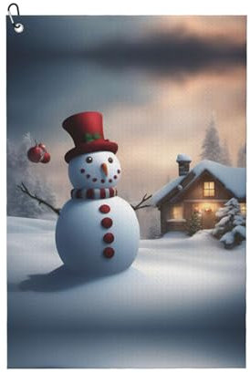 SSIMOO Serviette de golf à usage général, motif bonhomme de neige de Noël, accessoire de golf personnalisé pour homme, absorbant et polyvalent