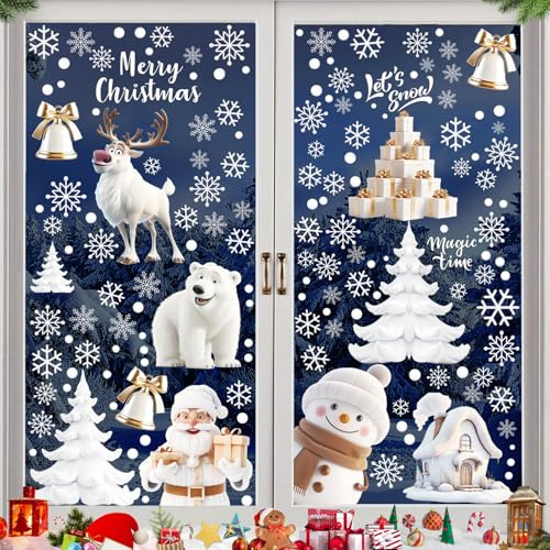 Shinybox Weihnachten Fensterbilder, 9 Blatt Selbstklebend-Weihnachten, Fensterdeko Weihnachtsfenster Aufkleber Wiederverwendbar, Winter Fensteraufkleber für Deko Fenster Schaufenster(C)