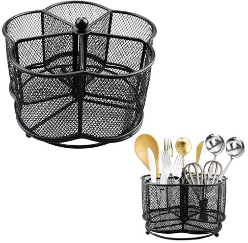 5-Slot Kitchen Utensil Organizer 360° Rotating Silverware Utensil Caddy Holde for Spoon Fork Flatware Storage Whirling Utensil Holder for Home Kitchen Countertop or Outdoor Picnic Camping Party