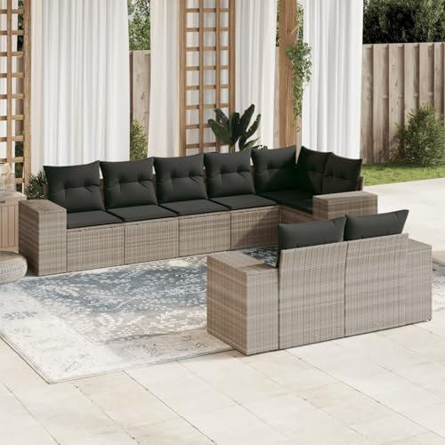 Homgoday Gartenmöbel-Set, 8-teilig, mit Kissen, hellgrau, Polyrattan, Möbeldekor, Set Schlafsofa, Wohnzimmer, Couch, modernes Set für Outdoor-Sofas für den Garten, Modell 3255159