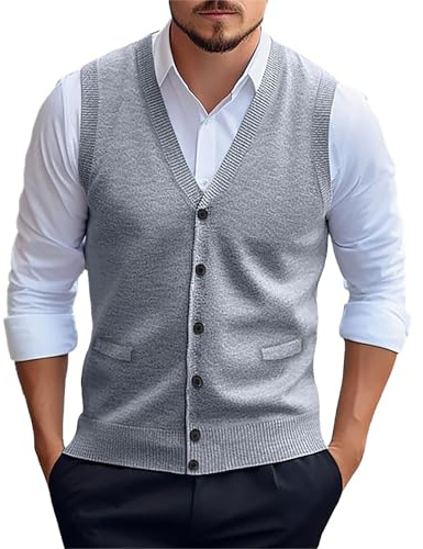 Gilet da uomo con scollo a V, senza maniche, comodo, in cotone, senza maniche, per tutti i giorni, sport, club