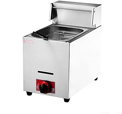 Friggitrice a Gas 8L/8L+8L GPL, Piano di Lavoro in Acciaio Inossidabile, con cestello e Coperchio, Cucina Domestica Commerciale