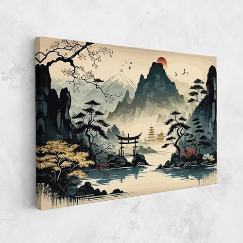 ARTHUB® Leinwandbild 40x60 cm, Cream Chinese Mountain | Wohnzimmerdekoration, Hängende Bilder, Wanddekoration, Heimdekoration, Moderne, Asiatisch