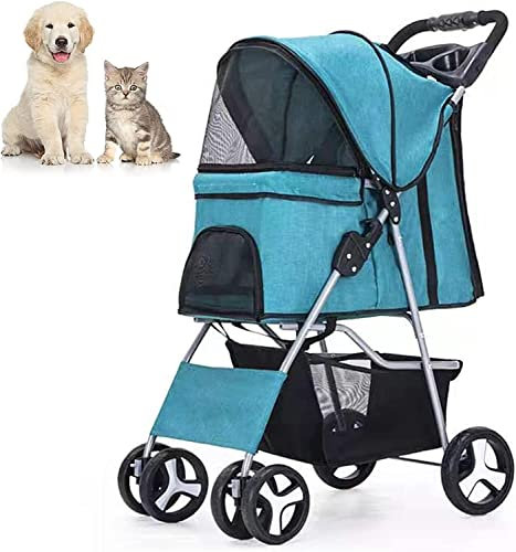 Windmilne Poussette pour Animaux de Compagnie, Poussette à 4 Roues pour Chat et Chien avec Panier de Rangement, Chariot de Transport Pliable et léger pour Chien (Vert)
