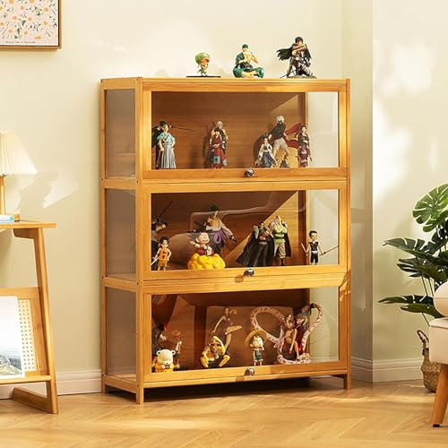 YFWOKSL Vitrine, Vitrine mit Glastür, Vitrine aus natürlichem Bambus, antiker Schrank mit Glastür, zur Aufbewahrung von Sammlerstücken, einfach und schnell zu installieren, 80 x 32 x 106 cm/L 35 x B