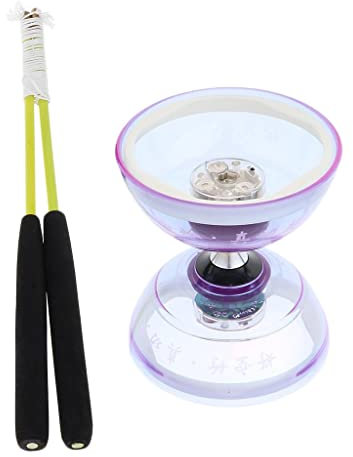Qianly Diabolo mit LED Beleuchtung für Jonglierübungen, Inklusive Handsticks Und Schnur, Lila