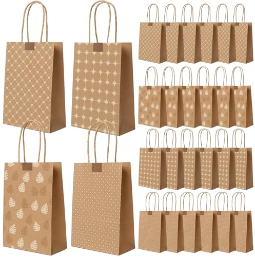 Romon Sac Cadeau Avec anse, Pochette Cadeau de 24 pièces avec 24 Autocollants pour Sac Cadeau Noel, Sachet Papier Kraft, sacs à sandwich, Sac Cadeau Anniversaire, Sacs Cadeaux de mariage, etc.