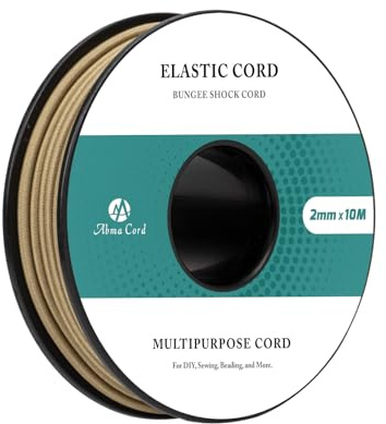 Abma Cord Cuerda Elástica 2mm x 10m Hilo Elástico Redonda Cordón Elástico Cuerda de Goma para Manualidades, Sombreros de Fiesta, Costura, Abalorios, Camping - Caqui