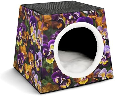 Capsule Pet Waterloo Stiefmütterchen Perfektion Bedrucktes faltbares Hundehaus Katzenhöhle Weiches Kätzchenbett Warmes Kaninchennest Chinchillas Versteck für kleine und mittelgroße Tiere im